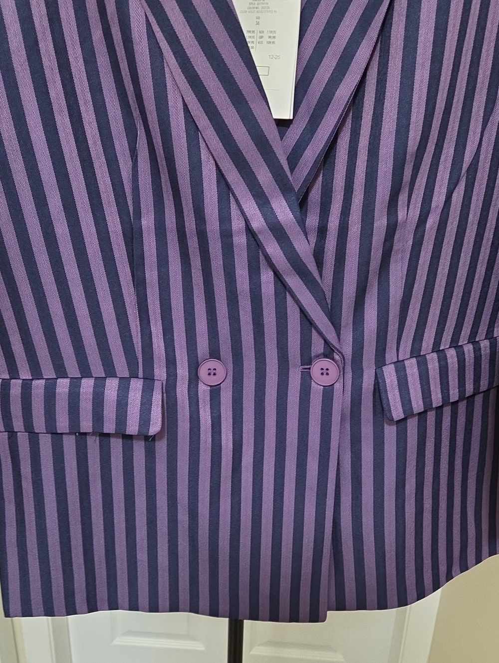 NWT ICHI Purple Stripe Double-Breasted Blazer Lightweight Tailored Career Office - Picture 5 of 8